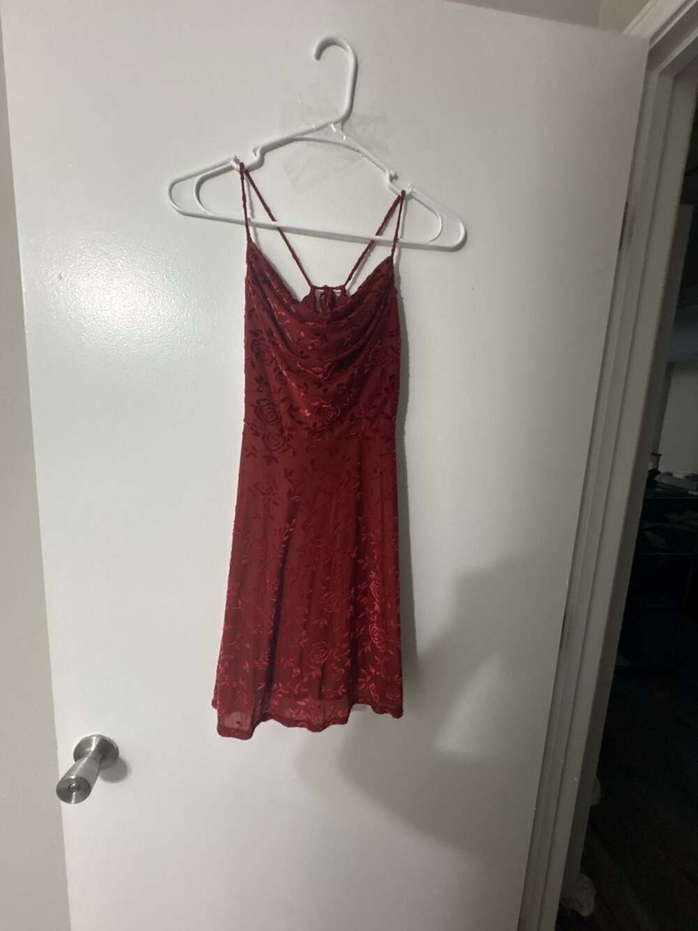 Rewind Women's Burgundy Floral Velvet Burnout Mini Dress